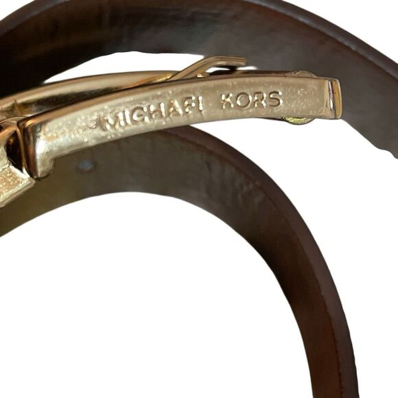 Michael Kors Men’s Signature Monogrammed Leather Belt with Gold Toned Buckle - Picture 10 of 12